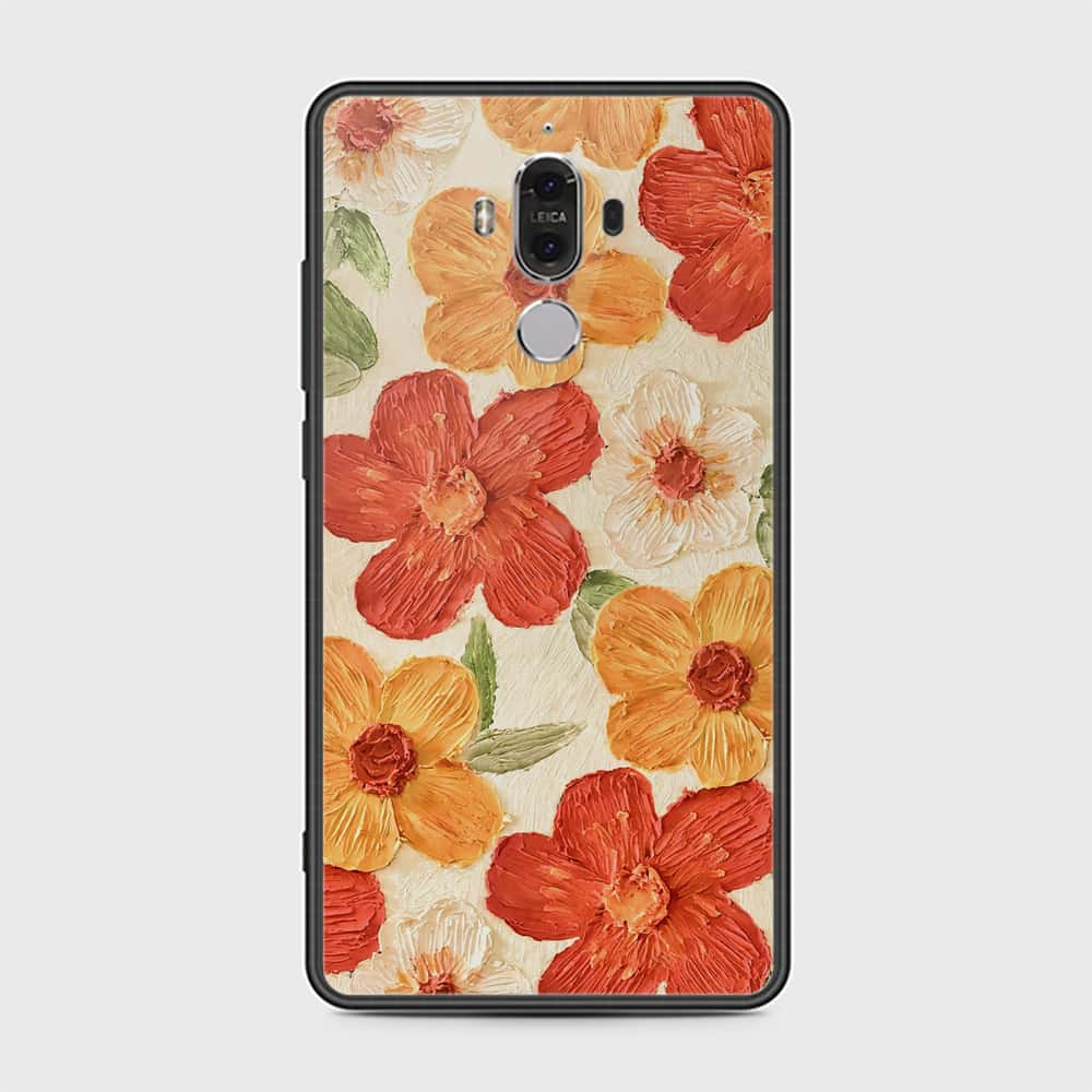 Huawei Mate 9 Cover - Floral Series - Design 6 - Red & Orange - HQ Ultra Shine Premium Infinity Glass Soft Silicon Borders Case