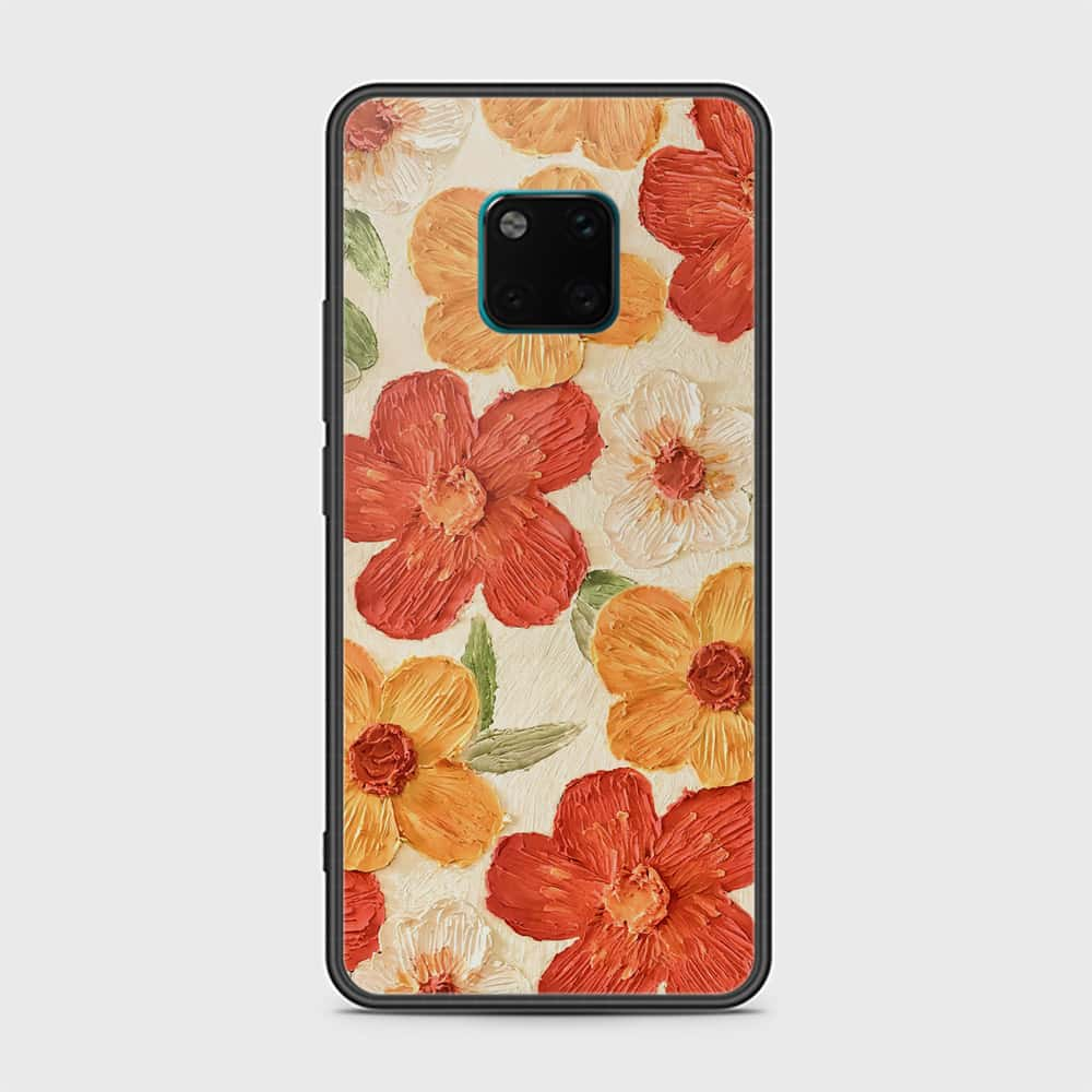 Huawei Mate 20 Pro Cover - Floral Series - Design 6 - Red & Orange - HQ Ultra Shine Premium Infinity Glass Soft Silicon Borders Case