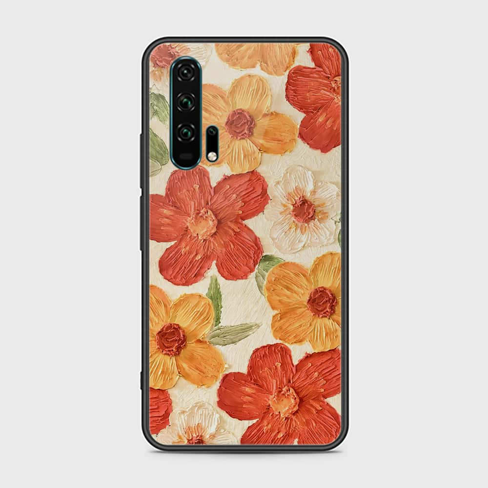 Honor 20 Pro Cover - Floral Series - Design 6 - Red & Orange - HQ Ultra Shine Premium Infinity Glass Soft Silicon Borders Case