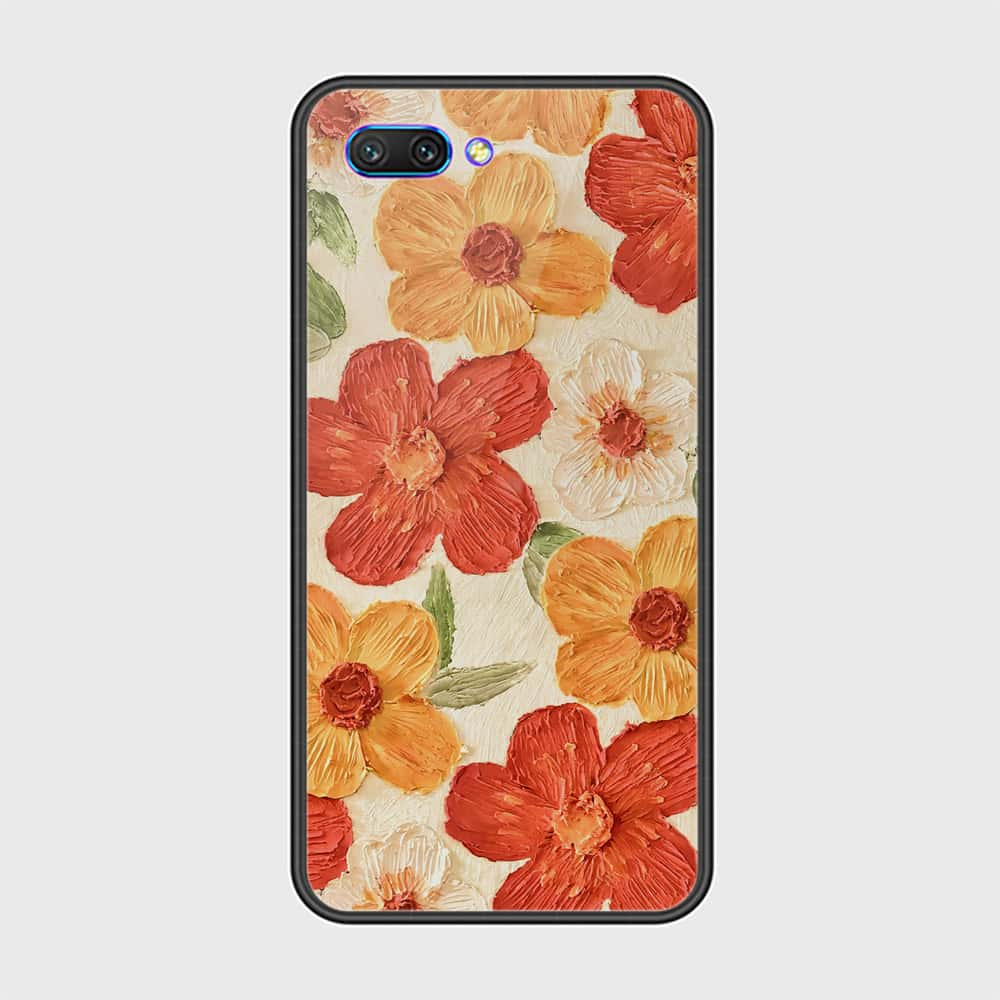 Huawei Honor 10 Cover - Floral Series - Design 6 - Red & Orange - HQ Ultra Shine Premium Infinity Glass Soft Silicon Borders Case