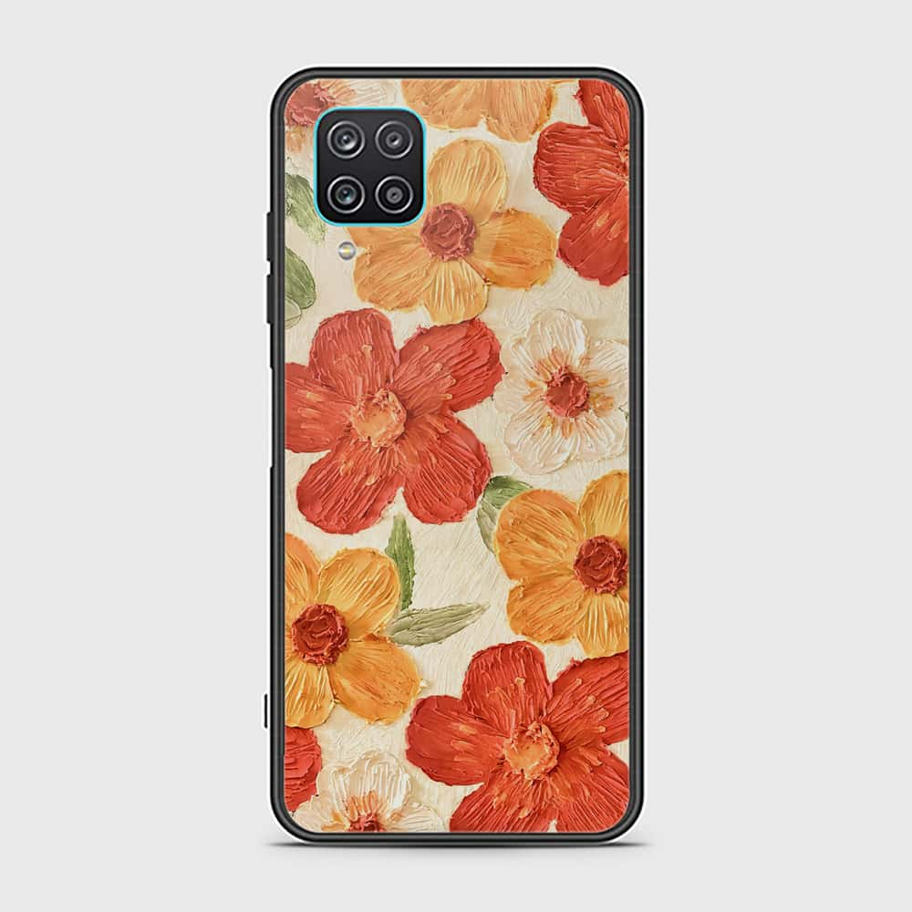 Samsung Galaxy A12 Cover - Floral Series - Design 6 - Red & Orange - HQ Ultra Shine Premium Infinity Glass Soft Silicon Borders Case