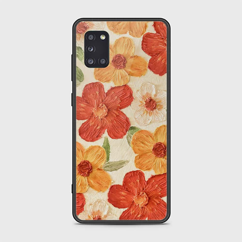 Samsung Galaxy A31 Cover - Floral Series - Design 6 - Red & Orange - HQ Ultra Shine Premium Infinity Glass Soft Silicon Borders Case