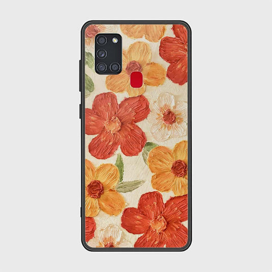 Samsung Galaxy A21s Cover - Floral Series - Design 6 - Red & Orange - HQ Ultra Shine Premium Infinity Glass Soft Silicon Borders Case