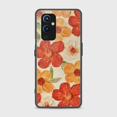 OnePlus 9 Cover - Floral Series - Design 6 - Red & Orange - HQ Ultra Shine Premium Infinity Glass Soft Silicon Borders Case