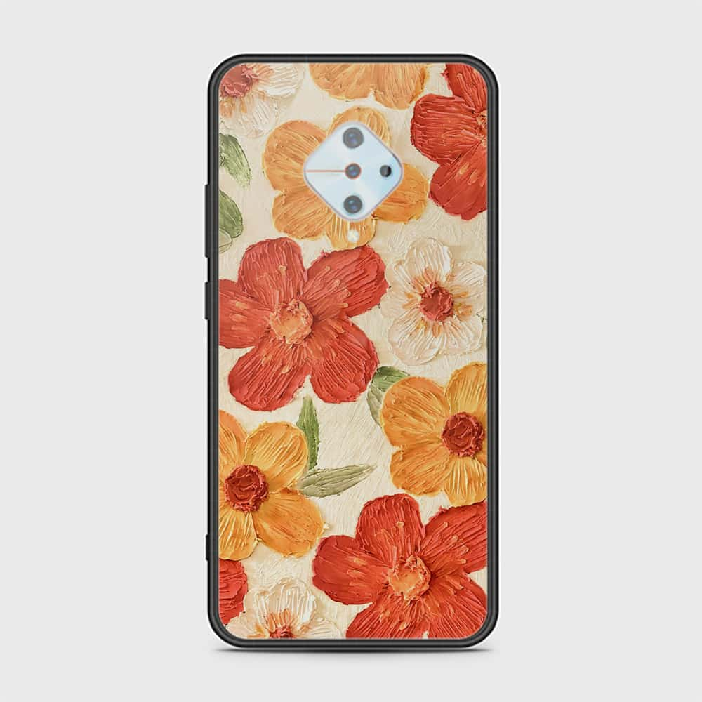 Vivo S1 Pro Cover - Floral Series - Design 6 - Red & Orange - HQ Ultra Shine Premium Infinity Glass Soft Silicon Borders Case