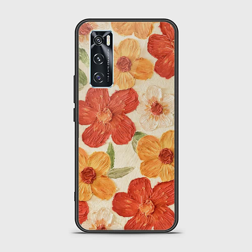 Vivo V20 SE Cover - Floral Series - Design 6 - Red & Orange - HQ Ultra Shine Premium Infinity Glass Soft Silicon Borders Case