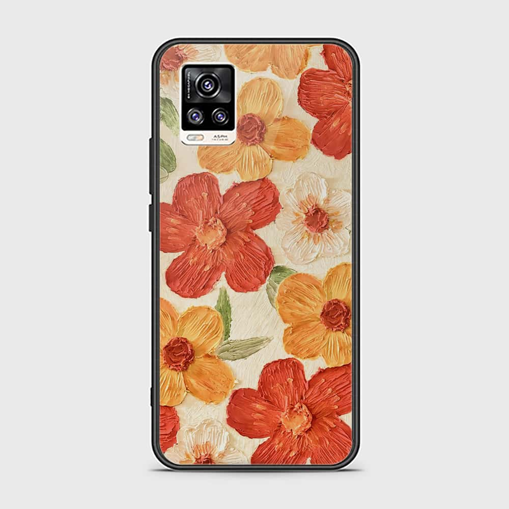 Vivo V20 Cover - Floral Series - Design 6 - Red & Orange - HQ Ultra Shine Premium Infinity Glass Soft Silicon Borders Case