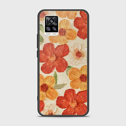 Vivo V20 Cover - Floral Series - Design 6 - Red & Orange - HQ Ultra Shine Premium Infinity Glass Soft Silicon Borders Case