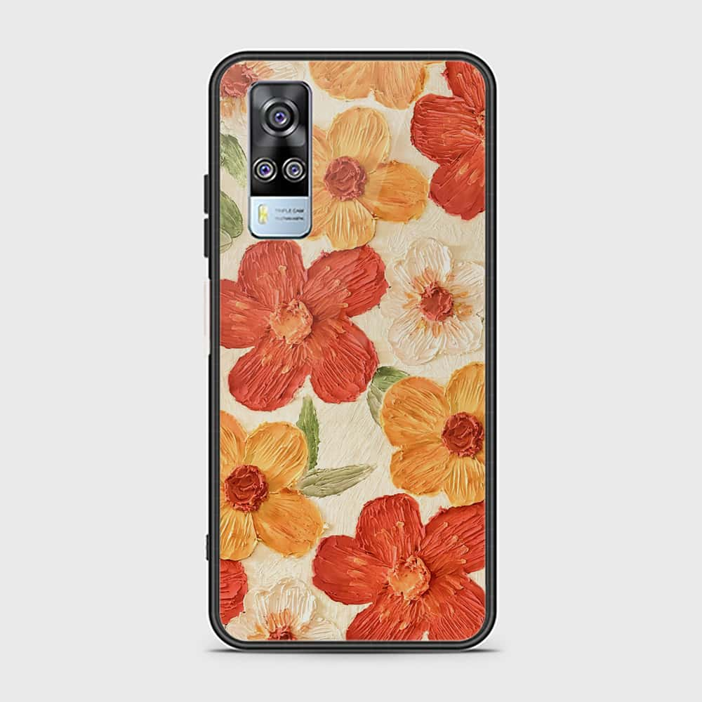 Vivo Y51 (2020 December) Cover - Floral Series - Design 6 - Red & Orange - HQ Ultra Shine Premium Infinity Glass Soft Silicon Borders Case