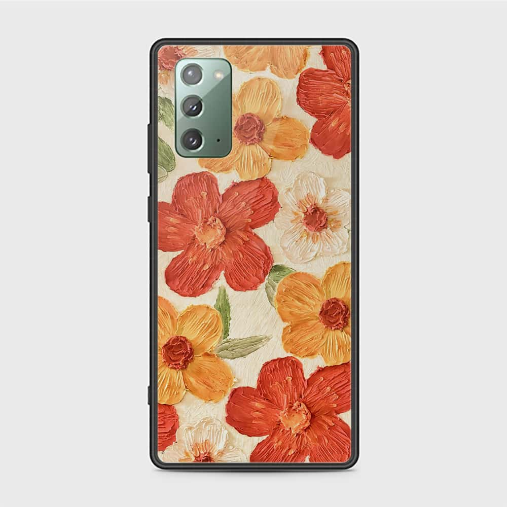 Samsung Galaxy Note 20 Cover - Floral Series - Design 6 - Red & Orange - HQ Ultra Shine Premium Infinity Glass Soft Silicon Borders Case