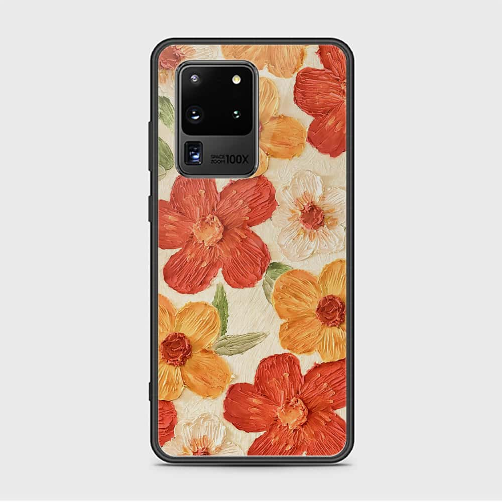 Samsung Galaxy S20 Ultra Cover - Floral Series - Design 6 - Red & Orange - HQ Ultra Shine Premium Infinity Glass Soft Silicon Borders Case