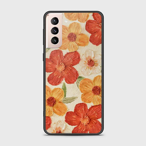 Samsung Galaxy S21 5G Cover - Floral Series - Design 6 - Red & Orange - HQ Ultra Shine Premium Infinity Glass Soft Silicon Borders Case