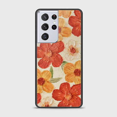 Samsung Galaxy S21 Ultra 5G Cover - Floral Series - Design 6 - Red & Orange - HQ Ultra Shine Premium Infinity Glass Soft Silicon Borders Case