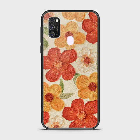 Samsung Galaxy M30s Cover - Floral Series - Design 6 - Red & Orange - HQ Ultra Shine Premium Infinity Glass Soft Silicon Borders Case