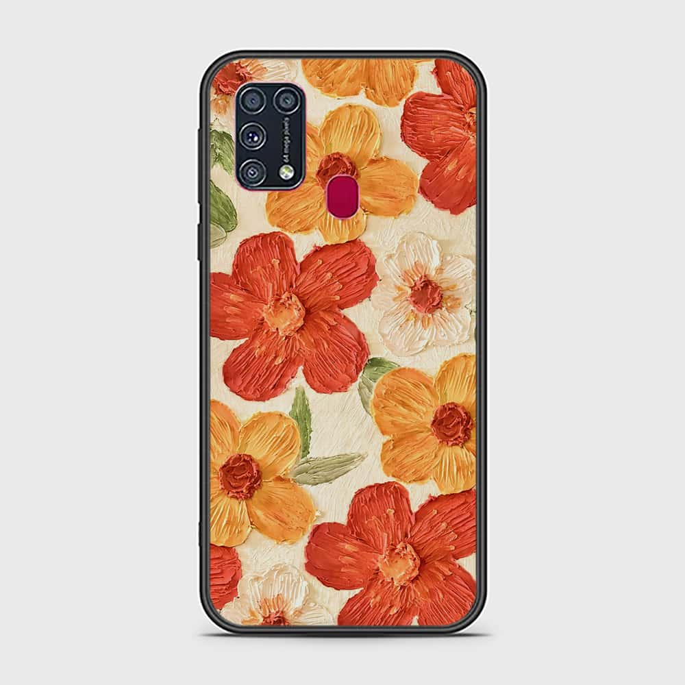 Samsung Galaxy M31 Cover - Floral Series - Design 6 - Red & Orange - HQ Ultra Shine Premium Infinity Glass Soft Silicon Borders Case