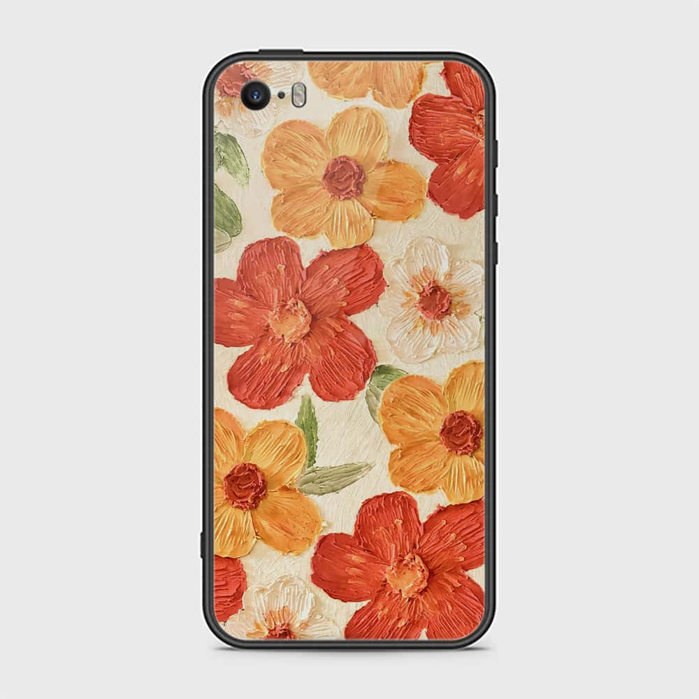 iPhone SE Cover - Floral Series - Design 6 - Red & Orange - HQ Ultra Shine Premium Infinity Glass Soft Silicon Borders Case