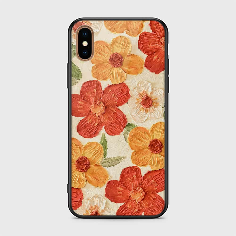 iPhone XS Max Cover - Floral Series - Design 6 - Red & Orange - HQ Ultra Shine Premium Infinity Glass Soft Silicon Borders Case