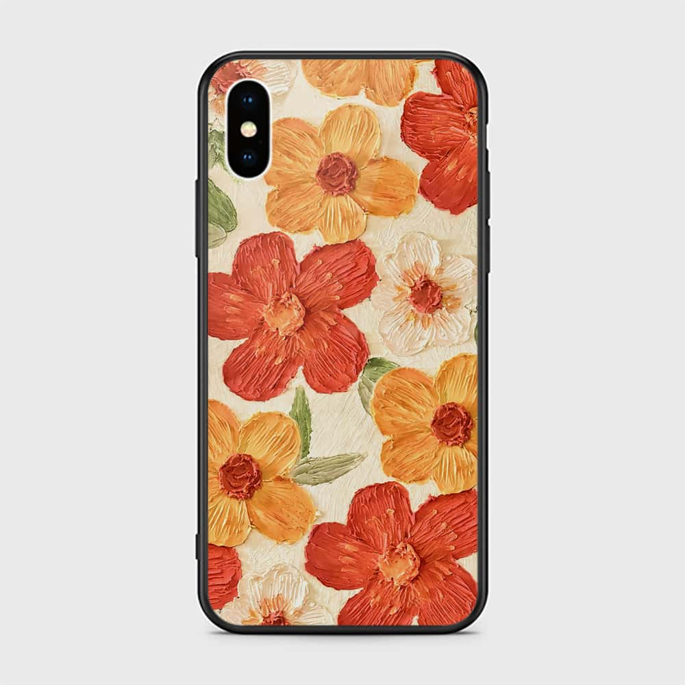 iPhone XS / X Cover - Floral Series - Design 6 - Red & Orange - HQ Ultra Shine Premium Infinity Glass Soft Silicon Borders Case