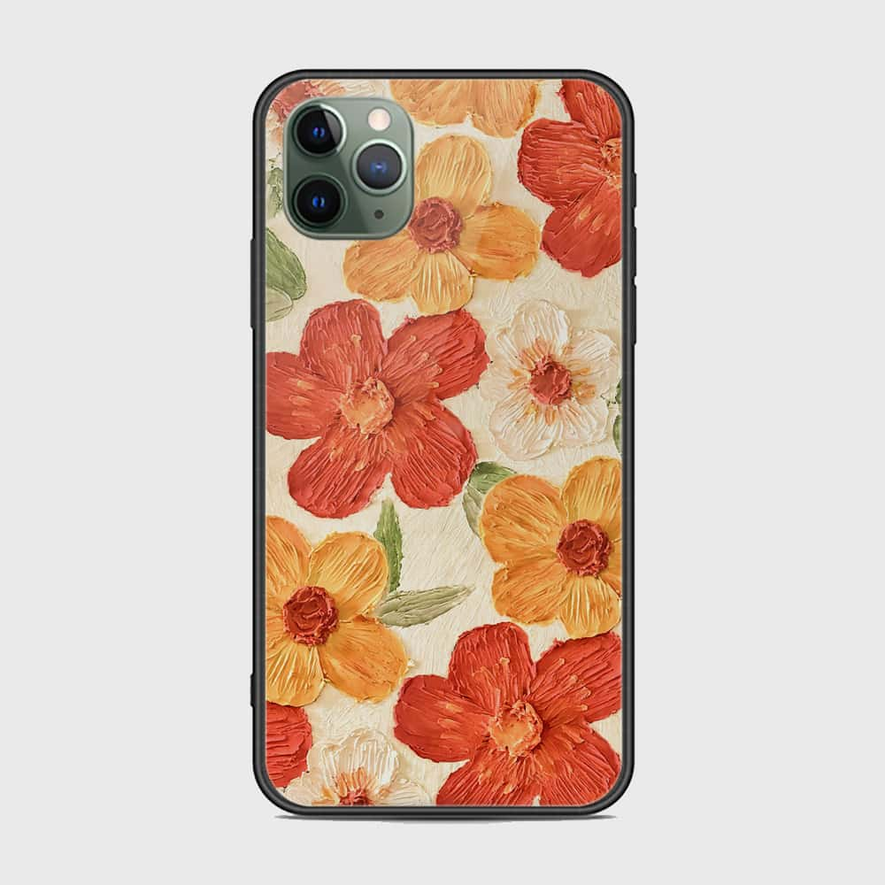 iPhone 11 Pro Max Cover - Floral Series - Design 6 - Red & Orange - HQ Ultra Shine Premium Infinity Glass Soft Silicon Borders Case