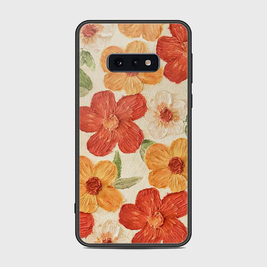 Samsung Galaxy S10e Cover - Floral Series - Design 6 - Red & Orange - HQ Ultra Shine Premium Infinity Glass Soft Silicon Borders Case