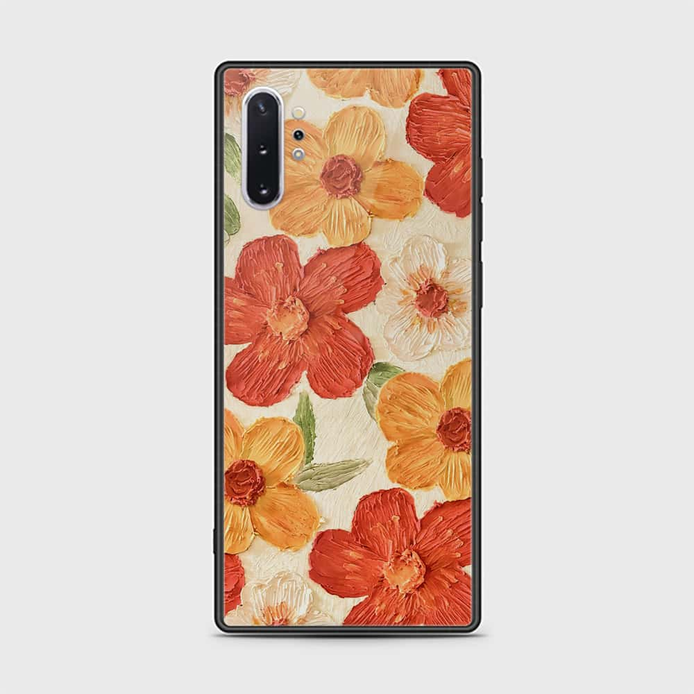 Samsung Galaxy Note 10 Plus Cover - Floral Series - Design 6 - Red & Orange - HQ Ultra Shine Premium Infinity Glass Soft Silicon Borders Case