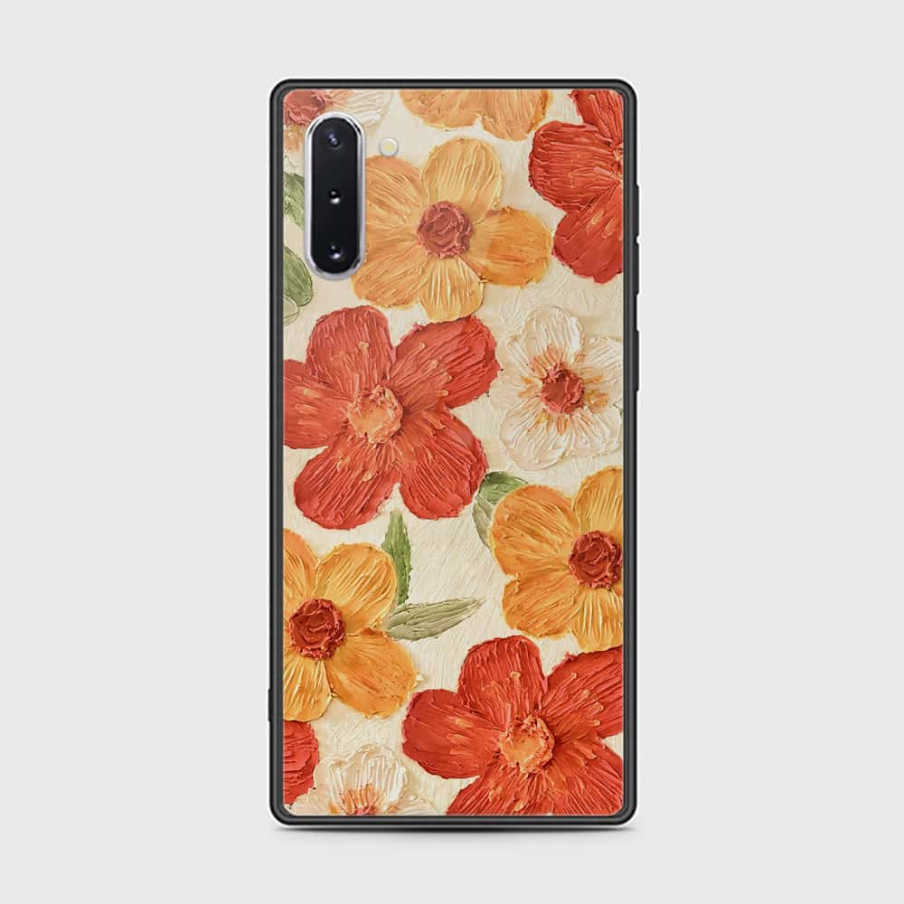 Samsung Galaxy Note 10  Cover - Floral Series - Design 6 - Red & Orange - HQ Ultra Shine Premium Infinity Glass Soft Silicon Borders Case