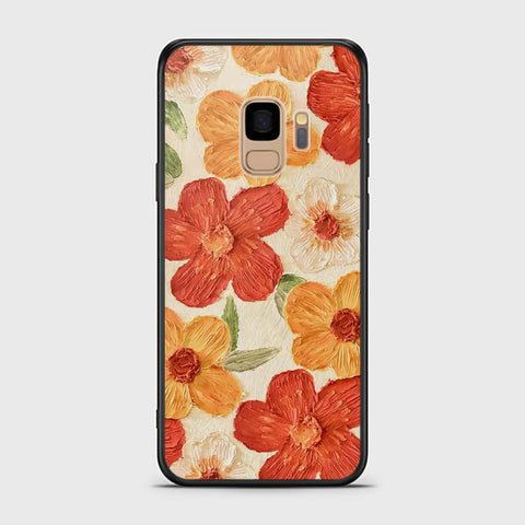 Samsung Galaxy S9 Cover - Floral Series - Design 6 - Red & Orange - HQ Ultra Shine Premium Infinity Glass Soft Silicon Borders Case