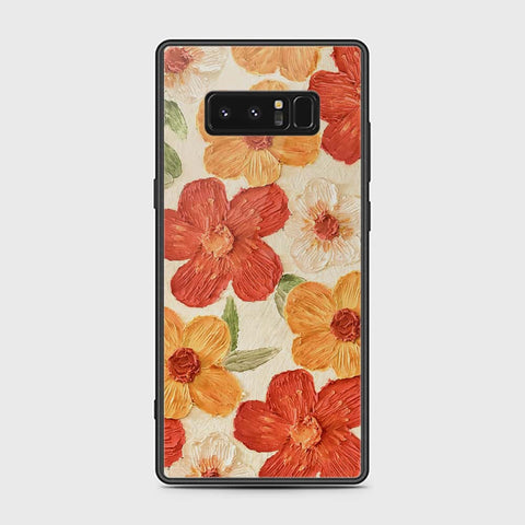 Samsung Galaxy Note 8 Cover - Floral Series - Design 6 - Red & Orange - HQ Ultra Shine Premium Infinity Glass Soft Silicon Borders Case