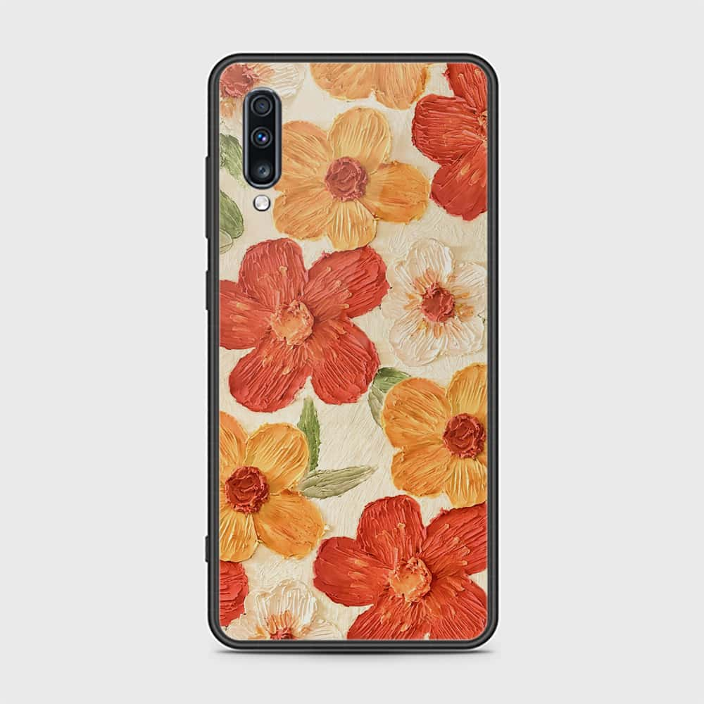 Samsung Galaxy A70 Cover - Floral Series - Design 6 - Red & Orange - HQ Ultra Shine Premium Infinity Glass Soft Silicon Borders Case