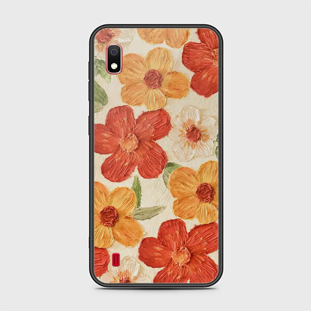 Samsung Galaxy A10 Cover - Floral Series - Design 6 - Red & Orange - HQ Ultra Shine Premium Infinity Glass Soft Silicon Borders Case