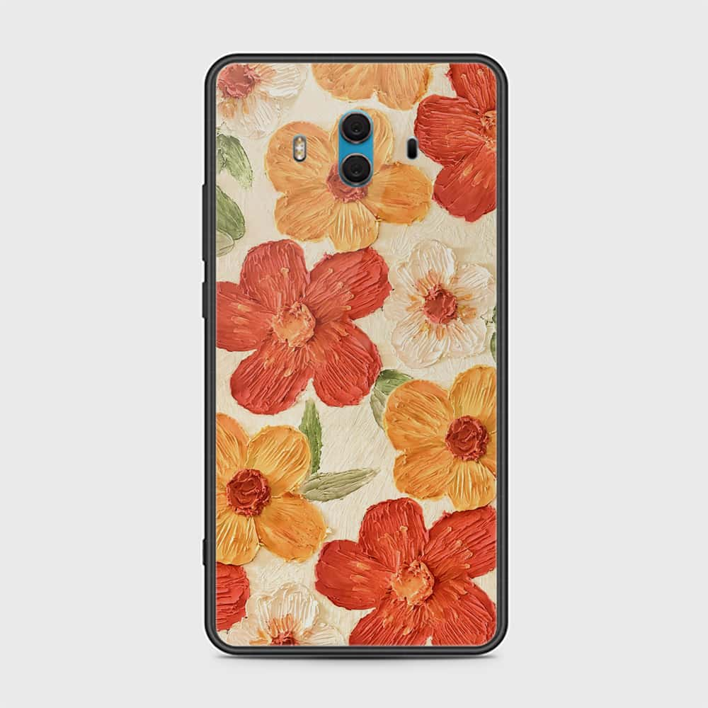 Huawei Mate 10 Cover - Floral Series - Design 6 - Red & Orange - HQ Ultra Shine Premium Infinity Glass Soft Silicon Borders Case