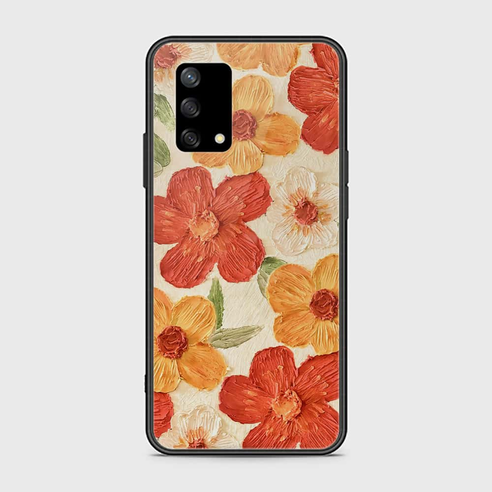 Oppo F19 Cover - Floral Series - Design 6 - Red & Orange - HQ Ultra Shine Premium Infinity Glass Soft Silicon Borders Case