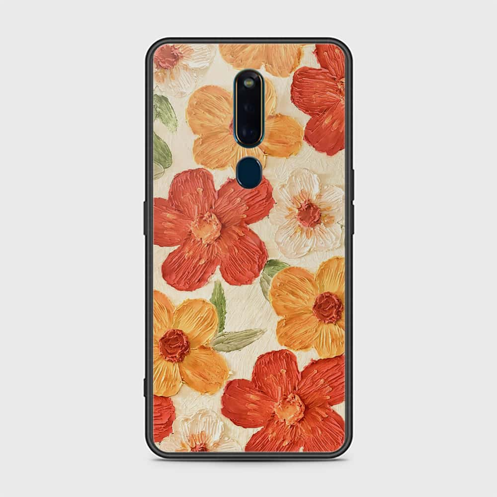 Oppo F11 Pro Cover - Floral Series - Design 6 - Red & Orange - HQ Ultra Shine Premium Infinity Glass Soft Silicon Borders Case