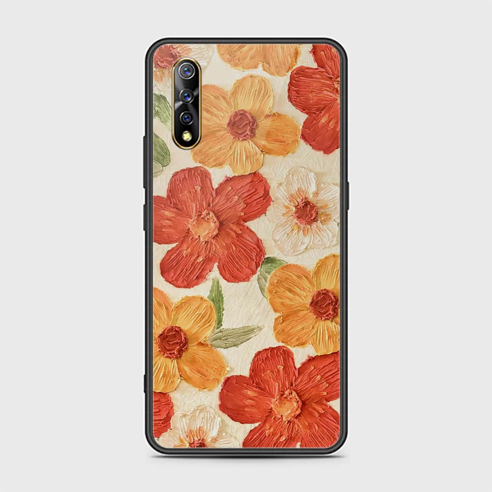 Vivo S1 Cover - Floral Series - Design 6 - Red & Orange - HQ Ultra Shine Premium Infinity Glass Soft Silicon Borders Case