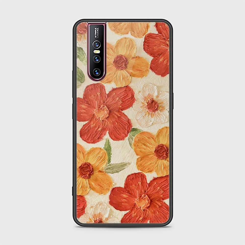 Vivo V15 Pro Cover - Floral Series - Design 6 - Red & Orange - HQ Ultra Shine Premium Infinity Glass Soft Silicon Borders Case