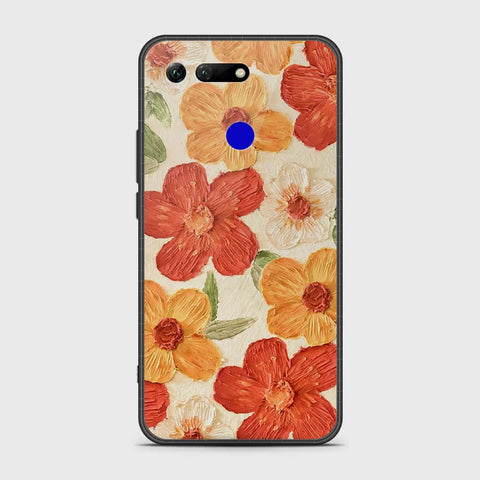 Huawei Honor View 20 Cover - Floral Series - Design 6 - Red & Orange - HQ Ultra Shine Premium Infinity Glass Soft Silicon Borders Case