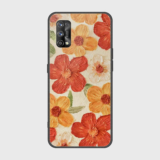 Realme 7 Pro Cover - Floral Series - Design 6 - Red & Orange - HQ Ultra Shine Premium Infinity Glass Soft Silicon Borders Case