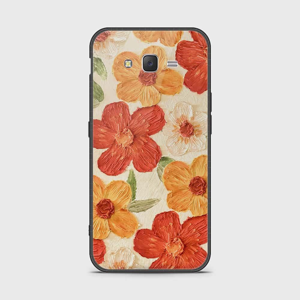 Samsung Galaxy J7 2015 Cover - Floral Series - Design 6 - Red & Orange - HQ Ultra Shine Premium Infinity Glass Soft Silicon Borders Case