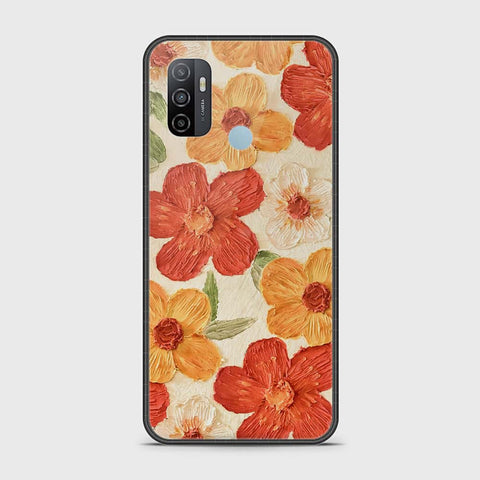 Oppo A53 Cover - Floral Series - Design 6 - Red & Orange - HQ Ultra Shine Premium Infinity Glass Soft Silicon Borders Case