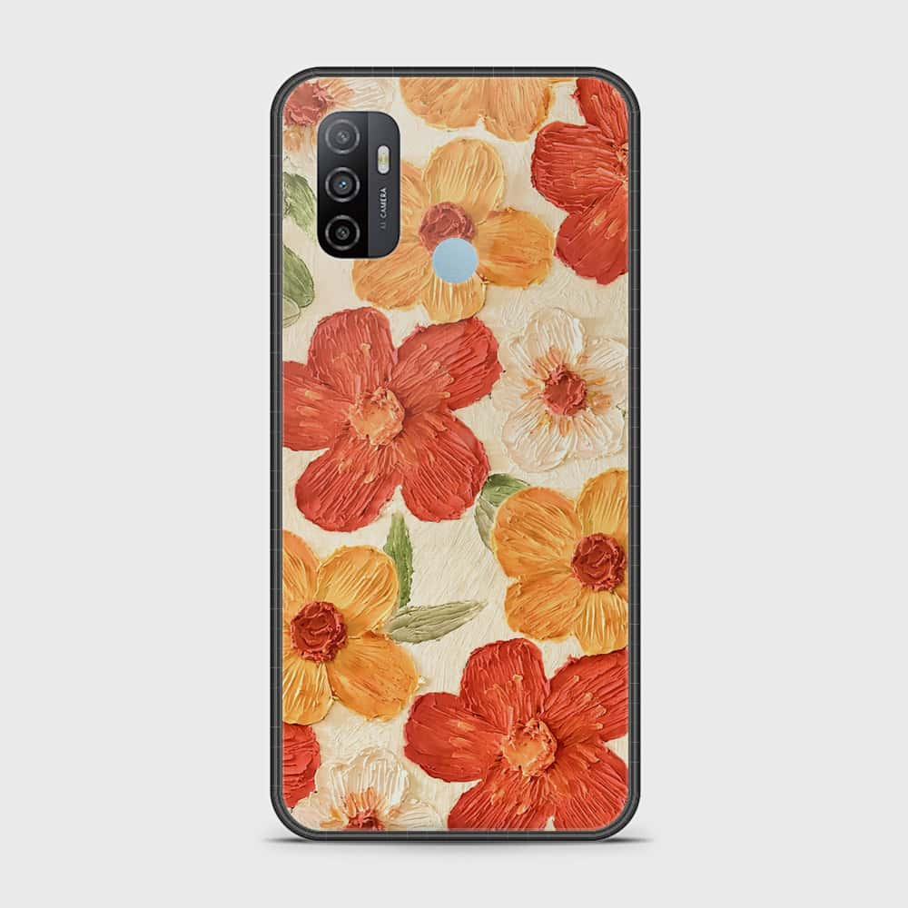 Oppo A53s Cover - Floral Series - Design 6 - Red & Orange - HQ Ultra Shine Premium Infinity Glass Soft Silicon Borders Case