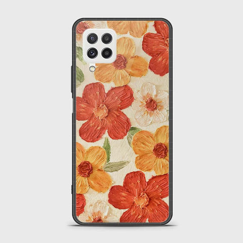 Samsung Galaxy A22 Cover - Floral Series - Design 6 - Red & Orange - HQ Ultra Shine Premium Infinity Glass Soft Silicon Borders Case