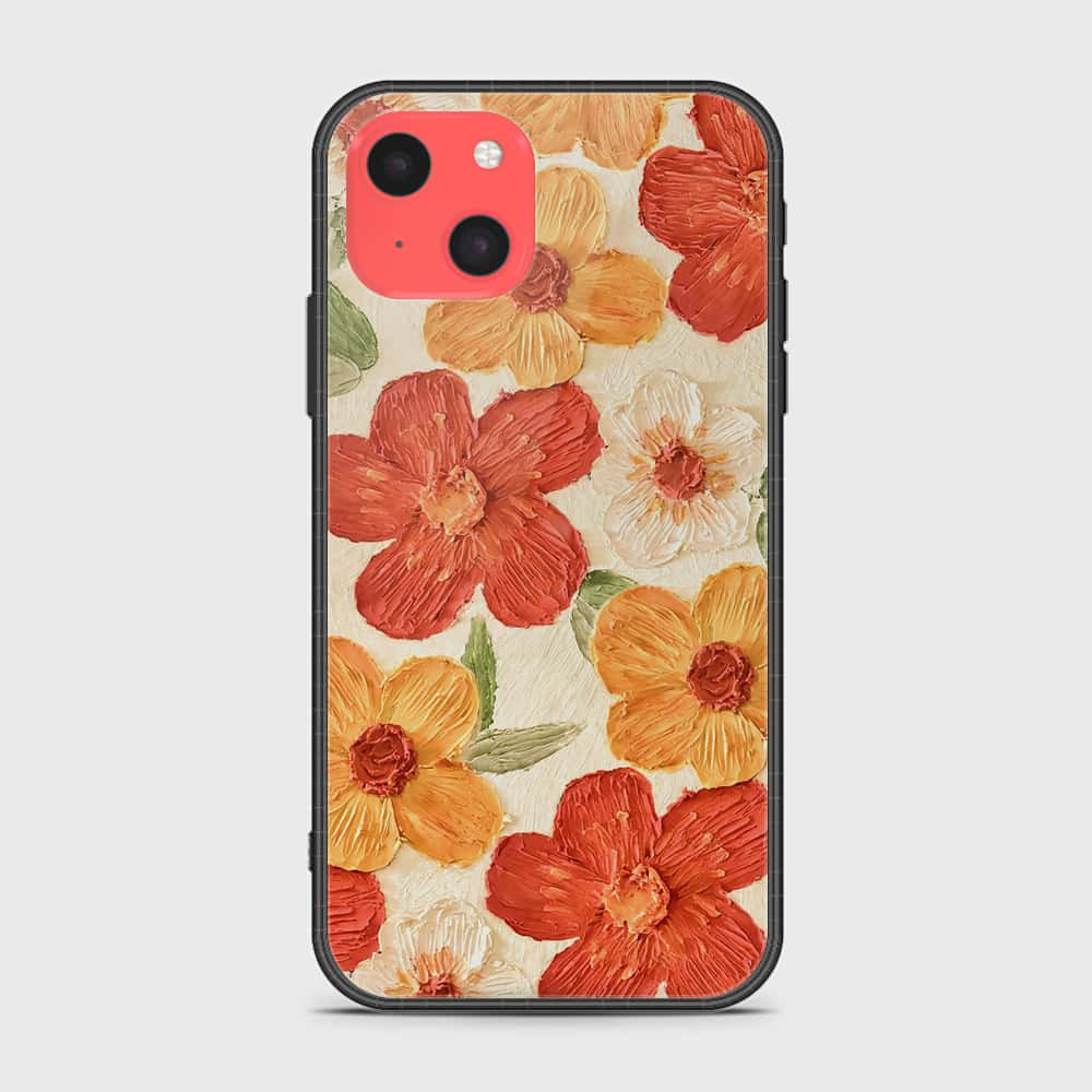 iPhone 13 Mini Cover - Floral Series - Design 6 - Red & Orange - HQ Ultra Shine Premium Infinity Glass Soft Silicon Borders Case