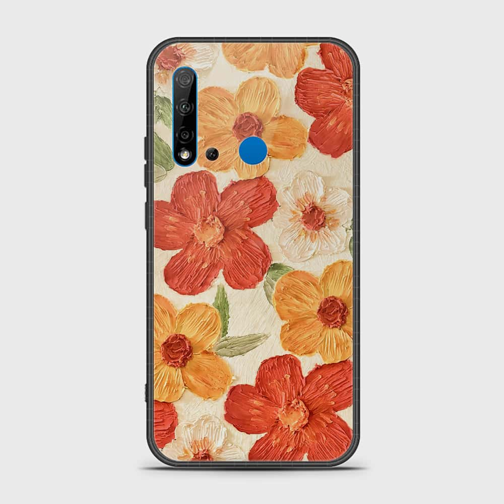 Huawei P20 Lite 2019 Cover - Floral Series - Design 6 - Red & Orange - HQ Ultra Shine Premium Infinity Glass Soft Silicon Borders Case