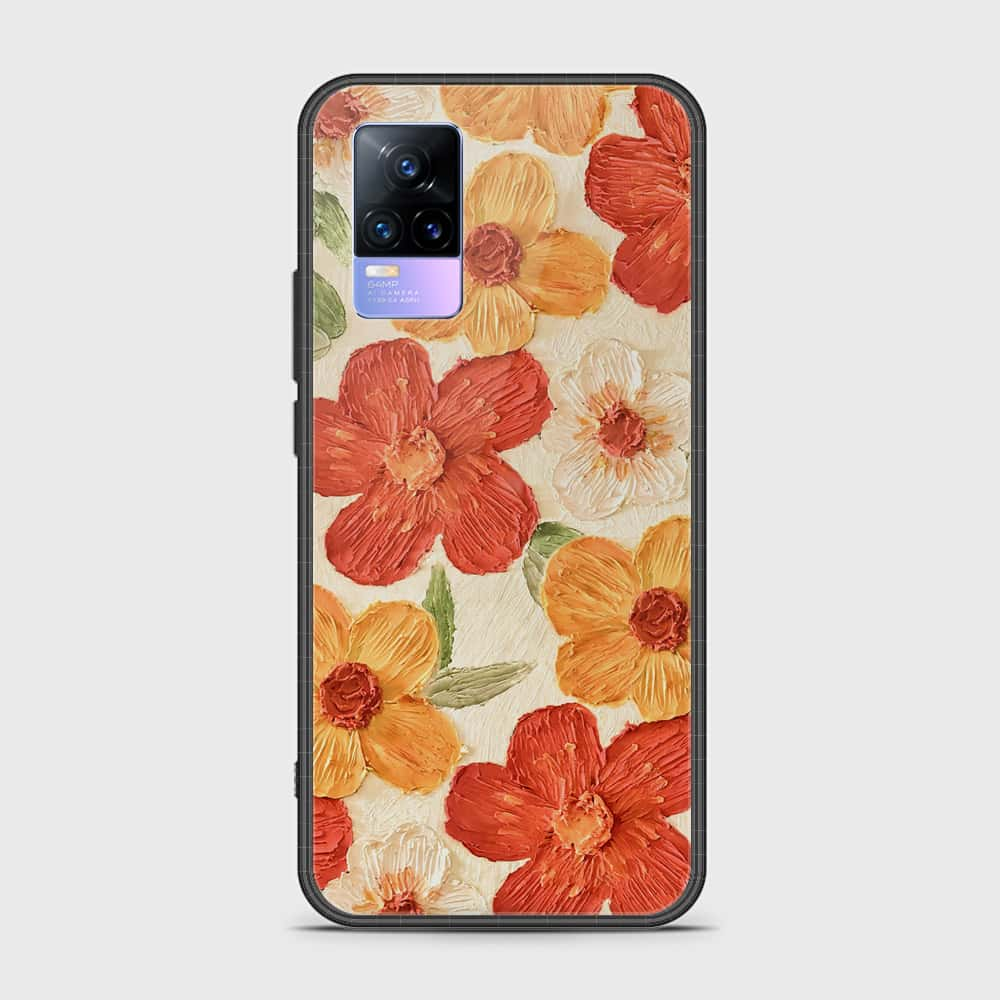 Vivo V21e Cover - Floral Series - Design 6 - Red & Orange - HQ Ultra Shine Premium Infinity Glass Soft Silicon Borders Case