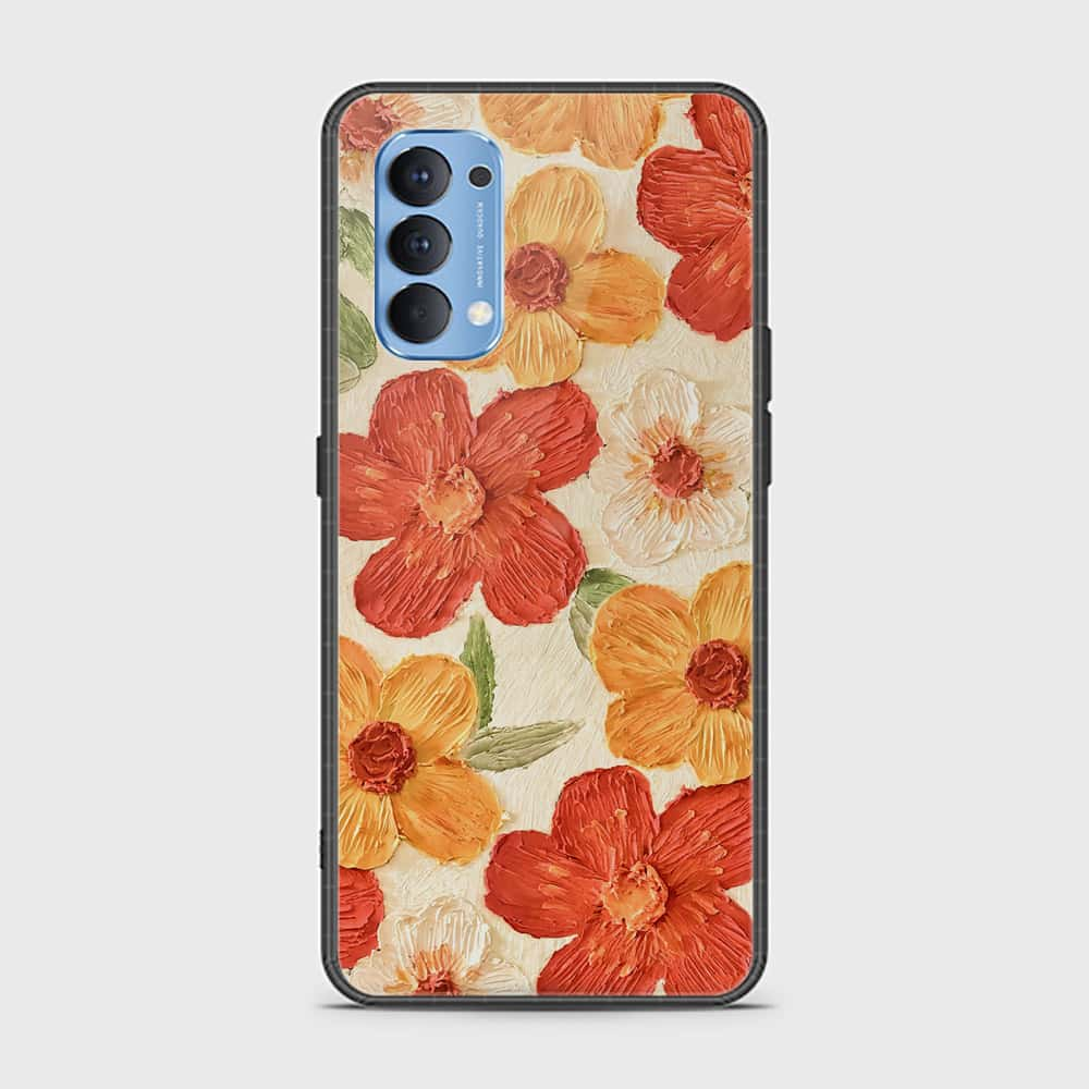 Oppo Reno 4 Cover - Floral Series - Design 6 - Red & Orange - HQ Ultra Shine Premium Infinity Glass Soft Silicon Borders Case