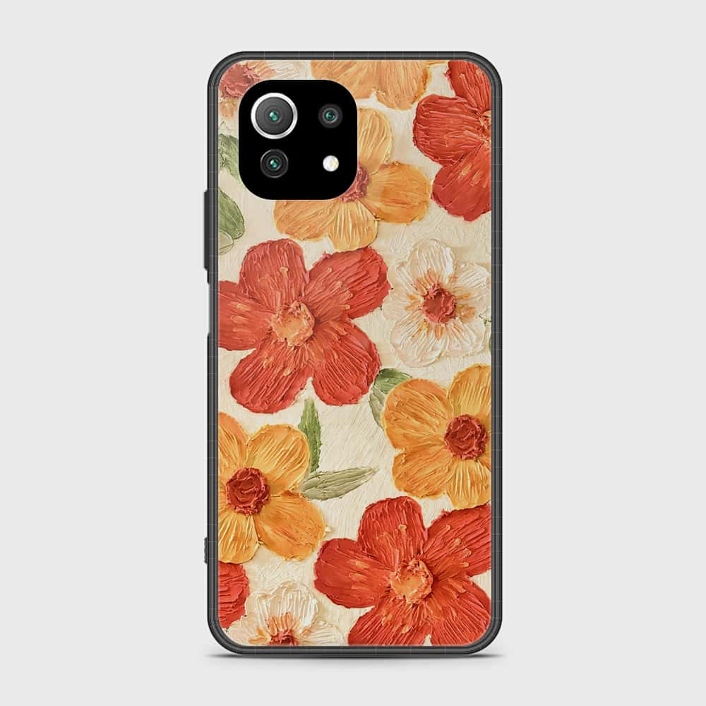 Xiaomi Mi 11 Lite Cover - Floral Series - Design 6 - Red & Orange - HQ Ultra Shine Premium Infinity Glass Soft Silicon Borders Case