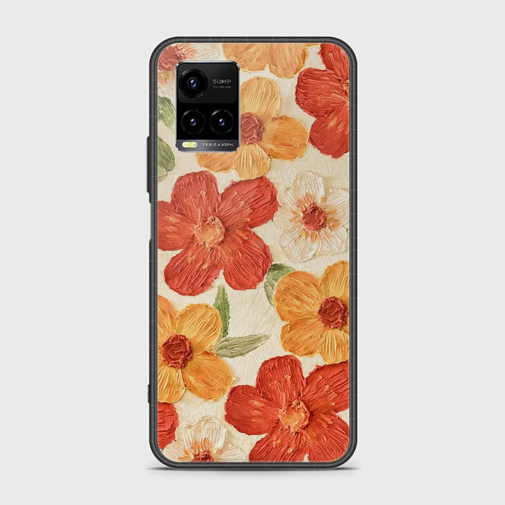 Vivo Y21s Cover - Floral Series - Design 6 - Red & Orange - HQ Ultra Shine Premium Infinity Glass Soft Silicon Borders Case