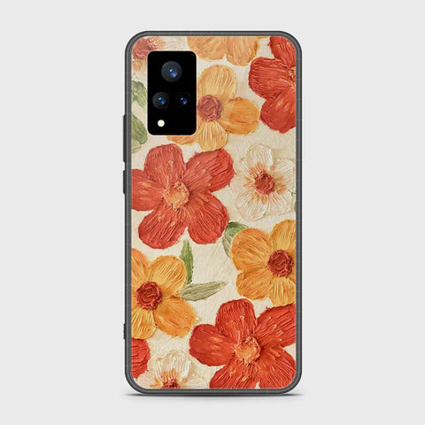 Vivo V21 Cover - Floral Series - Design 6 - Red & Orange - HQ Ultra Shine Premium Infinity Glass Soft Silicon Borders Case