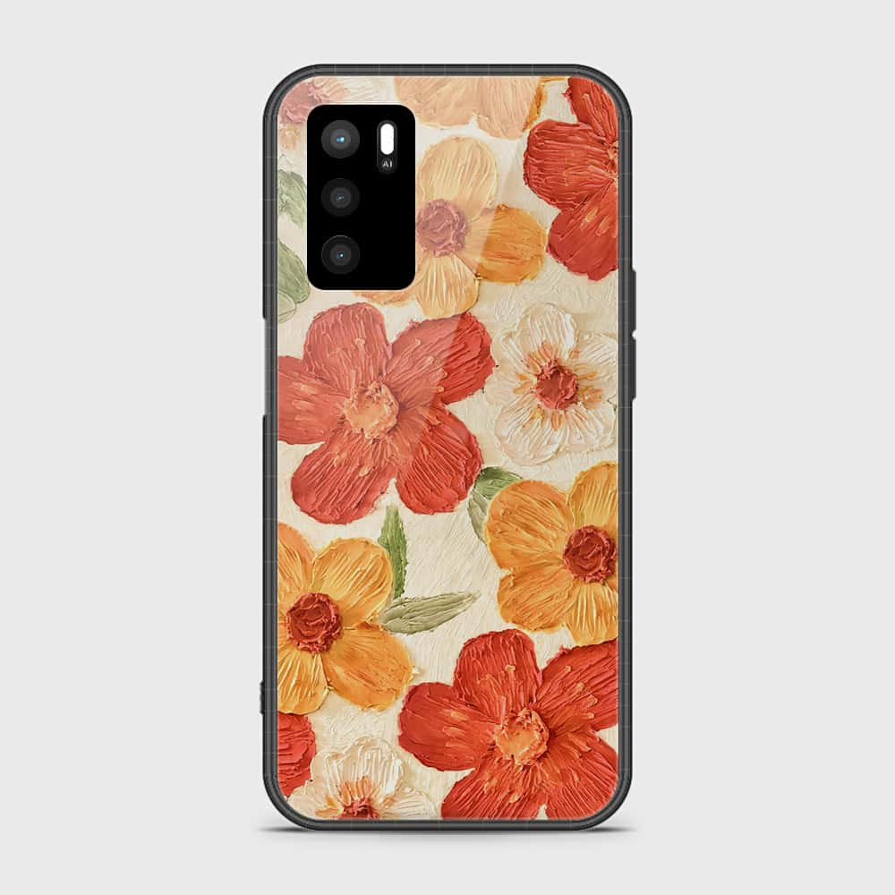 Oppo A16 Cover - Floral Series - Design 6 - Red & Orange - HQ Ultra Shine Premium Infinity Glass Soft Silicon Borders Case