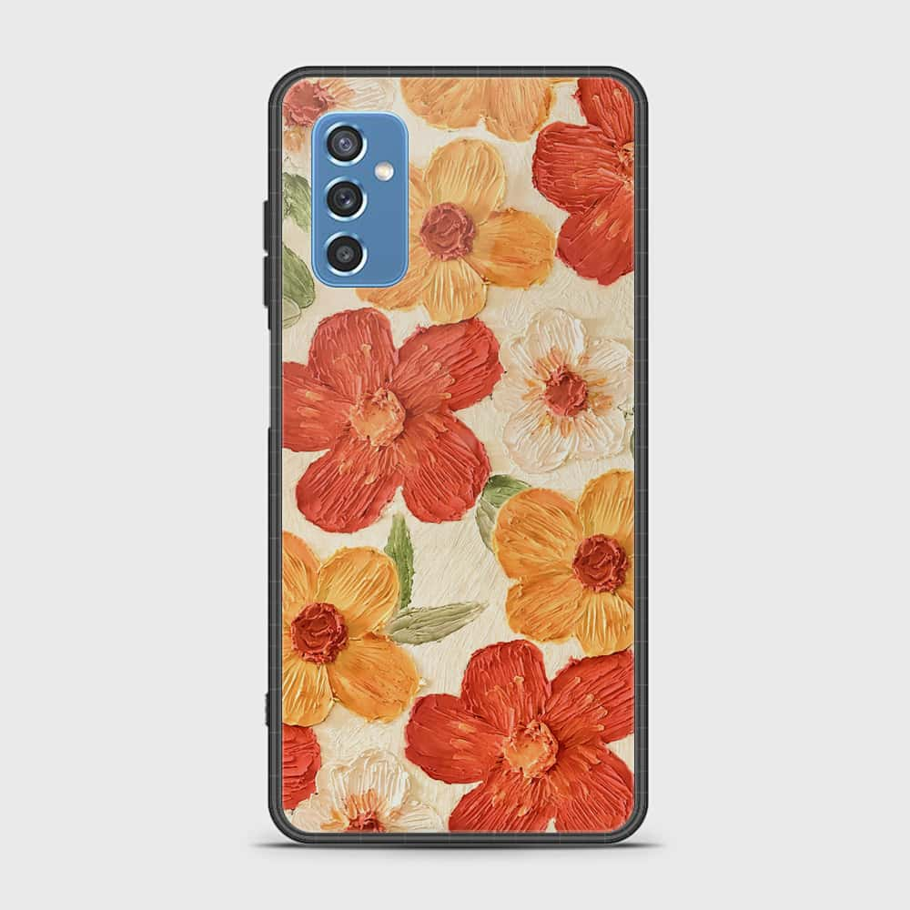 Samsung Galaxy M52 5G Cover - Floral Series - Design 6 - Red & Orange - HQ Ultra Shine Premium Infinity Glass Soft Silicon Borders Case